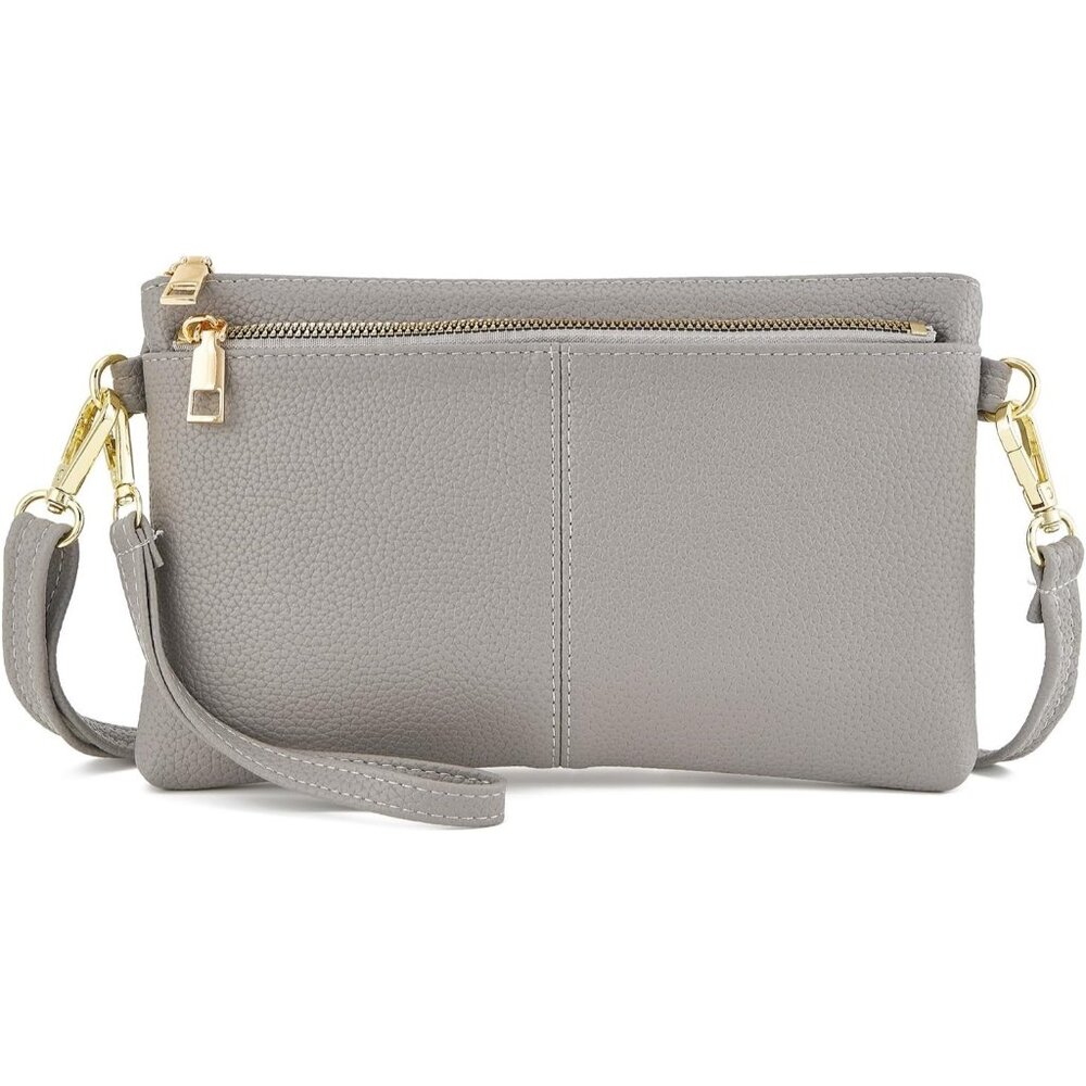 ⚡Women's‎ Lightweight Gray Triple Zip Vegan Leather Clutch Wristlet Bag